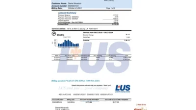 USA Lafayette Utilities System Bill Word And PDF Template (2 Pages)