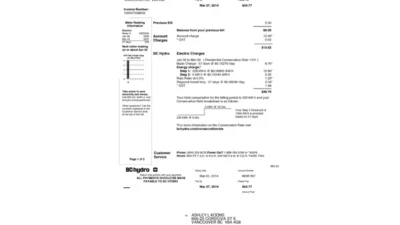 Canada BC Hydro Utility Bill Word And PDF Template (2 Pages)