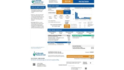 USA Colorado Natural Gas Utility Bill Word And PDF Template