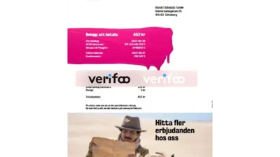 Sweden Comviq Billing Statement Template in word and pdf format