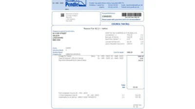 United Kingdom Borough of Pendle council tax bill template