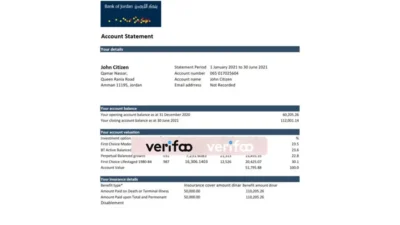 Jordan Bank Of Jordan Bank Statement Excel And PDF Template