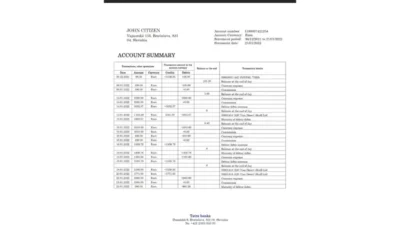Slovakia Tatra Bank Statement Word And PDF Template