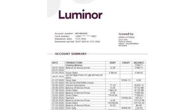 Estonia Luminor Bank Statement Template