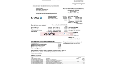 USA Chase Bank Mastercard Card Statement Template