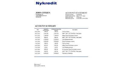 Denmark Nykredit Bank Statement Template