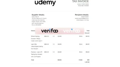 India Udemy Tax Invoice Template in word and pdf format