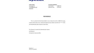 Denmark Nykredit Bank Reference Letter Template