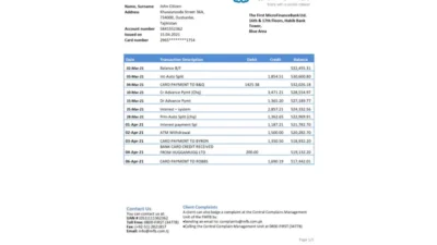 Tajikistan The First MicroFinance FMFB Bank Statement Template