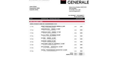 Serbia Societe Generale Bank Statement Template