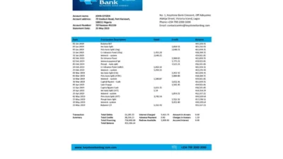 Nigeria Keystone Bank Statement Template