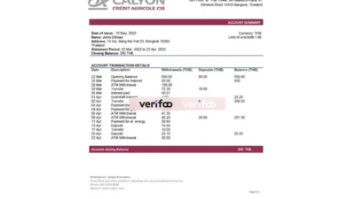 Thailand Caylon Bank statement template in Word and PDF format