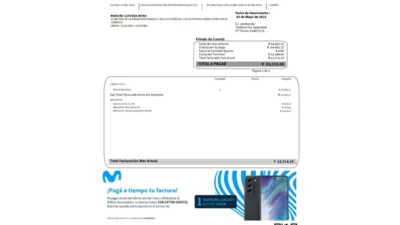Costa Rica Movistar Telecommunications Bill Word And PDF Template (2 Pages)