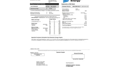 USA Dominion Energy Electricity Bill Word And PDF Template