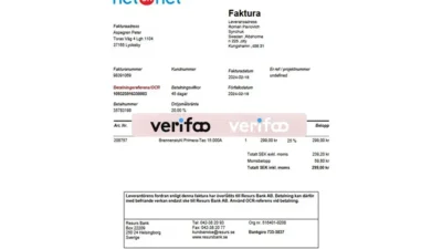 Sweden NetOnNet Purchase Invoice Template in word and pdf format