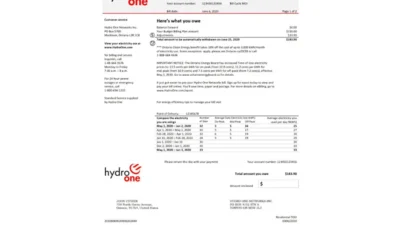 USA Ontarios Hydro One Electricity Utility Bill Word And PDF Template (2 Pages)