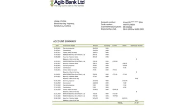 Gambia Arab Gambian Islamic Bank Statement Template