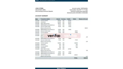 Dominican Republic Banco Vimenca Bank Statement Excel And PDF Template