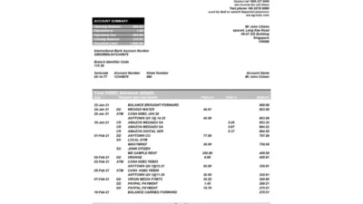 Singapore HSBC Bank Statement Template
