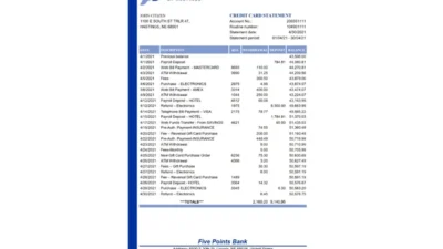 USA Nebraska Five Points Bank Statement Excel and PDF Template