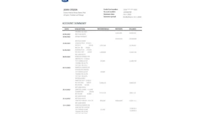 Trinidad and Tobago Royal Citizens Bank Statement Word And PDF Template