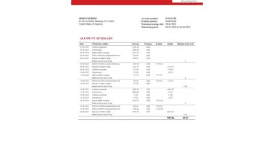 USA Texas 5Point Credit Union Bank Statement Template
