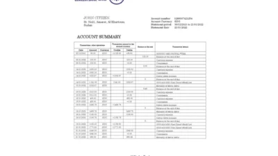 Sudan Al Neelen Bank Bank Statement Word And PDF Template Version 2