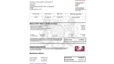 UK Financial Conduct Authority Regulatory Fees and Levies Invoice Template