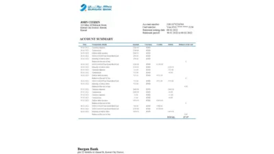 Kuwait Burgan Bank Statement Template