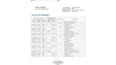 Rwanda Bank of Kigali bank statement Template