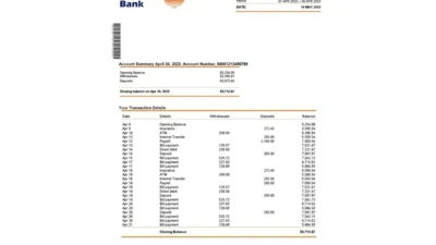 USA Eastern Michigan Bank Account Statement Word And PDF Template