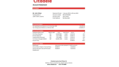 Estonia Citadele banka Eesti filial AS bank statement Excel and PDF template