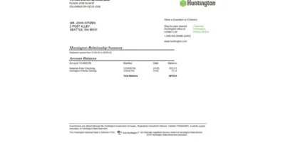 USA Ohio Huntington bank statement Word and PDF template