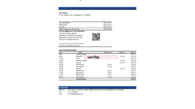 Thailand Bangkok bank account statement template