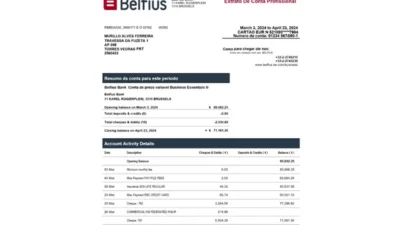 Belgium Belfius Bank Professional Account Statement Word And PDF Template