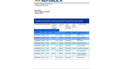 Uruguay Banco de la República Oriental del Uruguay Bank Statement Template