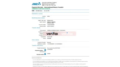Australia ANZ International Money Transfer Receipt Template in Word and PDF Format