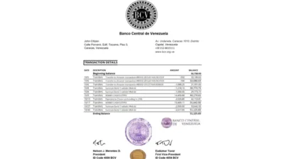 Venezuela Banco Central De Venezuela Bank Statement Excel And PDF Template