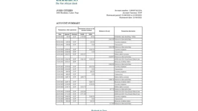Togo Ecobank Bank Statement Excel And PDF Template