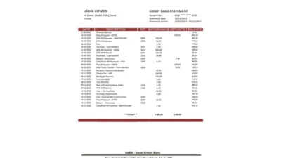 Saudi Arabia SABB Bank Statement Template