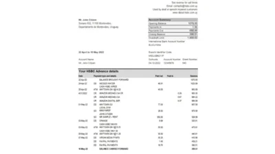 Uruguay HSBC Bank Statement Template