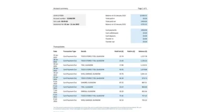 United Kingdom Tide Bank Statement Template