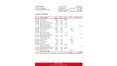 Italy UniCredit bank statement Excel and PDF template