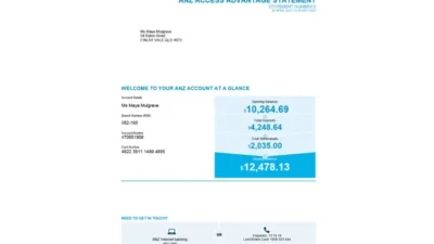 New Zeland ANZ Bank Statement (Version 2024 – 2)