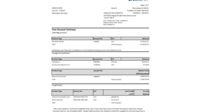Germany Citibank bank account statement template