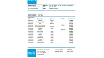USA Charles Schwab & Co bank statement Template