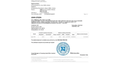 Ukraine PrivatBank Bank Statement Template