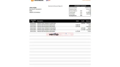 Philippines Unionbank bank statement template