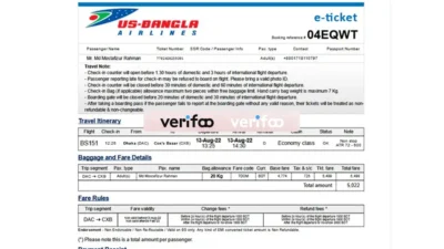 US-Bangla Airlines Bangladesh E-Ticket Template – A Customizable Guide in PDF and Word Format