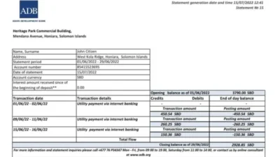Solomon Islands ADB Bank Statement Excel And PDF Template